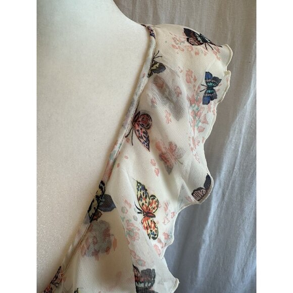 Disney Cinderella White Hi Lo‎ Semi Sheer Butterflies Dress Ruffle Princess XS - Picture 3 of 12